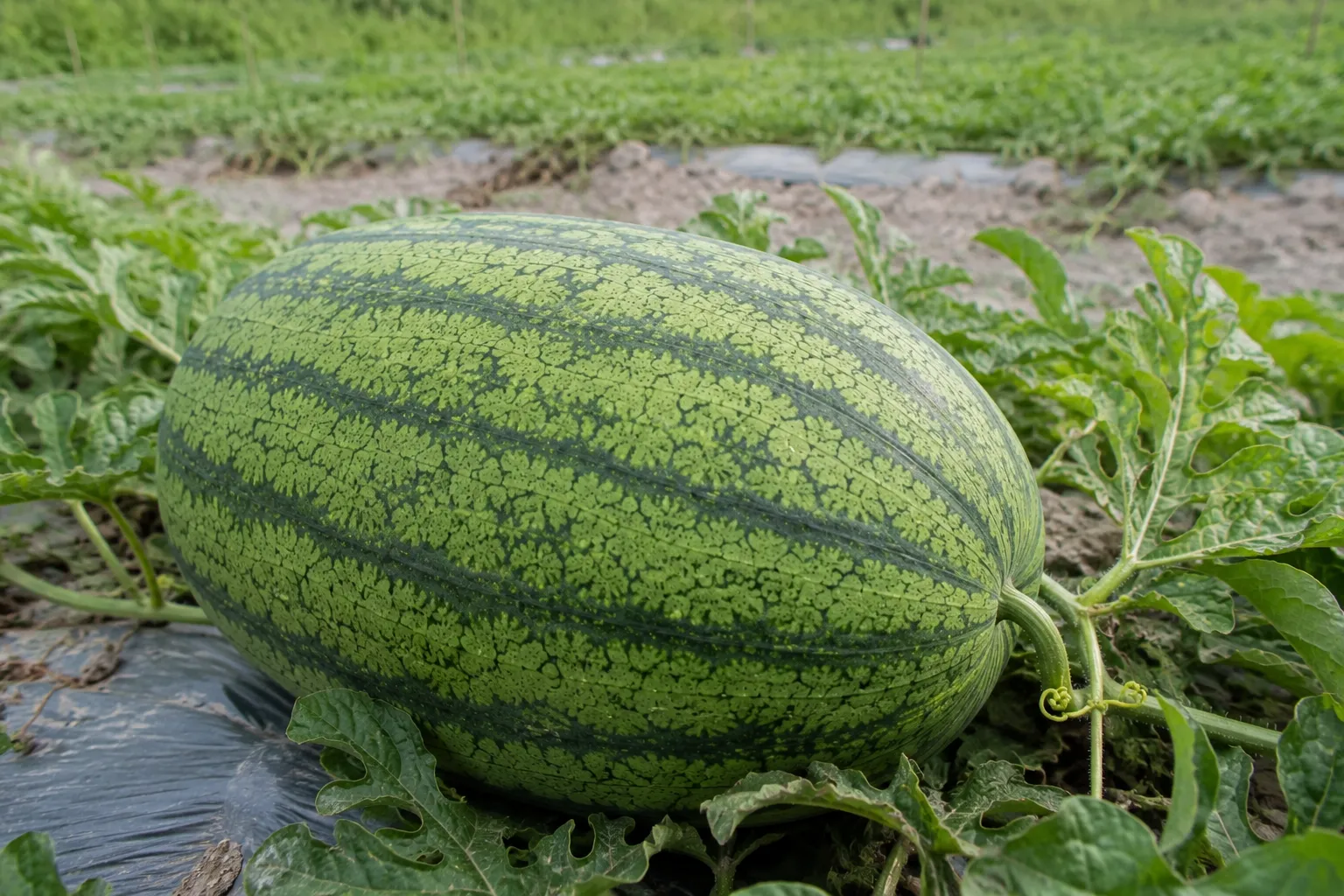 Foto hamparan buah semangka/melon yang besar-besar.