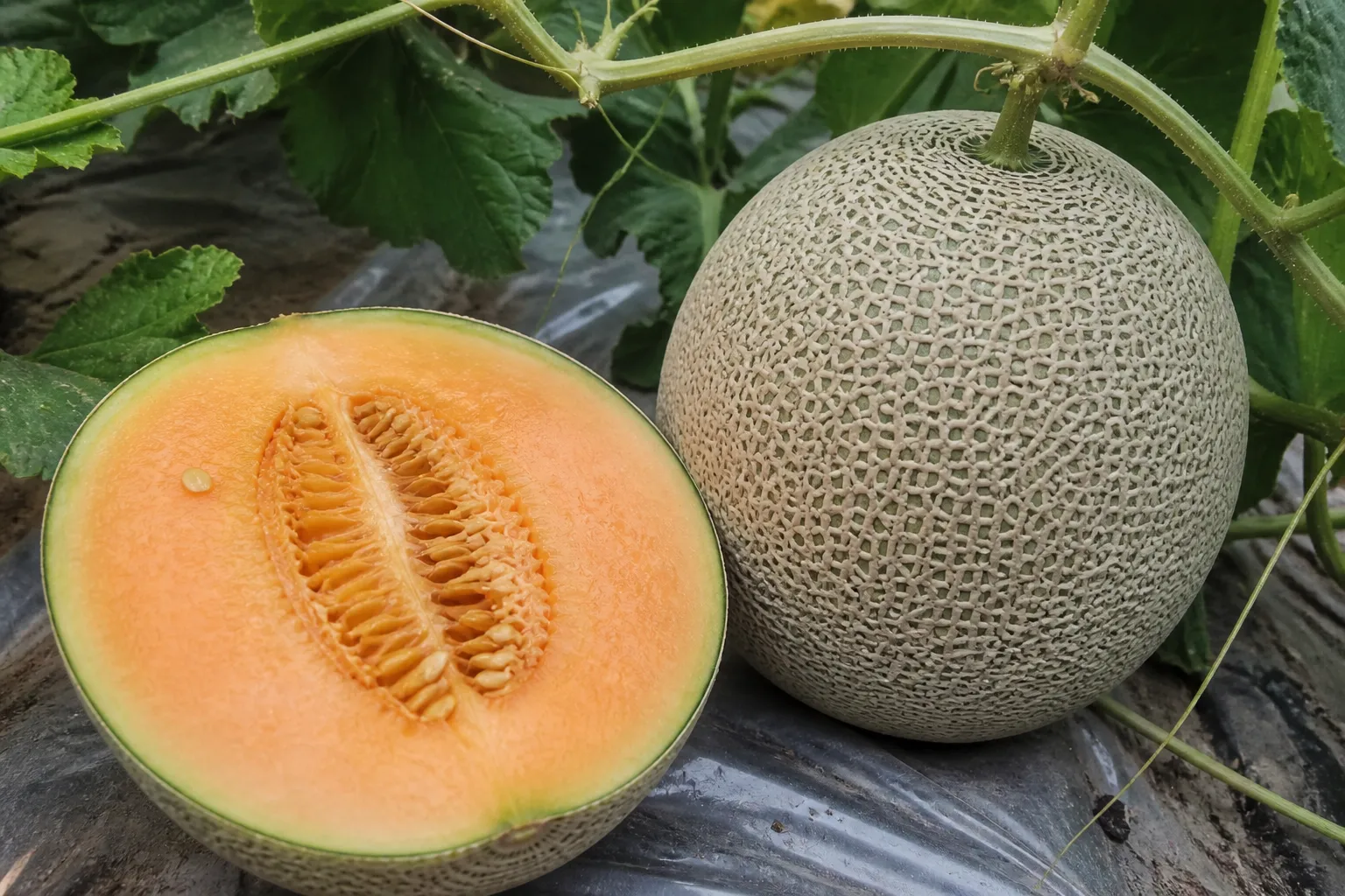 Foto melon dibelah, menampilkan daging buah yang tebal.